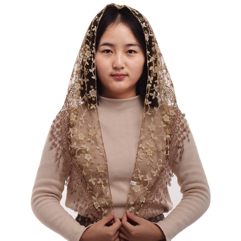 BLESSUME Medieval Headscarf Wimples Women Triangle Veil Classic Mantilla Soft Lace Chapel Veil - Image 1